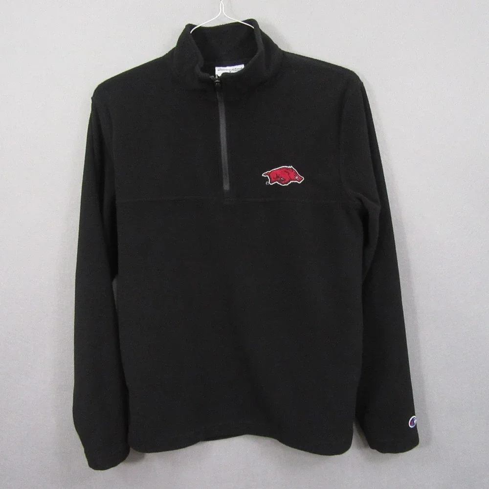 Champion Mens Arkansas Razorbacks Jacket S Black 1/4 Zip Fleece Logo Mock - Picture 1 of 11